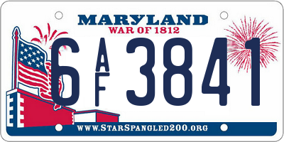 MD license plate 6AF3841