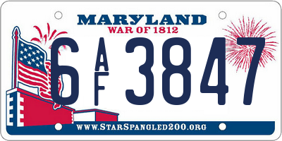 MD license plate 6AF3847