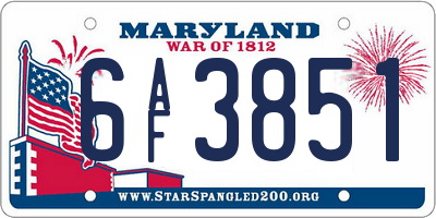 MD license plate 6AF3851