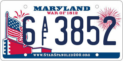 MD license plate 6AF3852