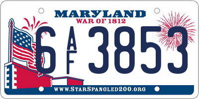 MD license plate 6AF3853