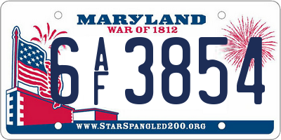 MD license plate 6AF3854