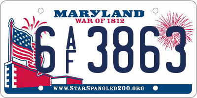 MD license plate 6AF3863