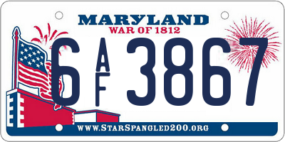 MD license plate 6AF3867