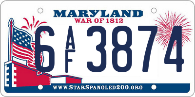 MD license plate 6AF3874
