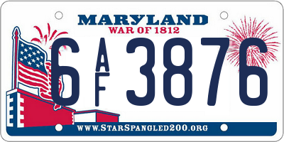 MD license plate 6AF3876