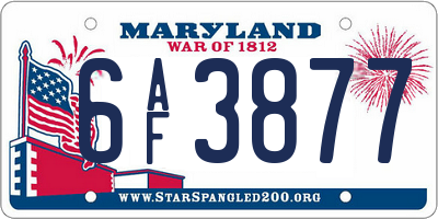 MD license plate 6AF3877
