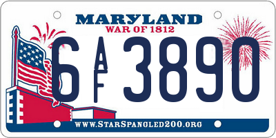 MD license plate 6AF3890
