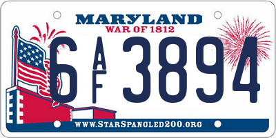 MD license plate 6AF3894