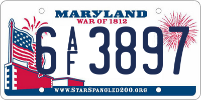 MD license plate 6AF3897