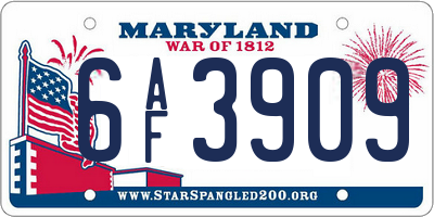 MD license plate 6AF3909