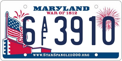 MD license plate 6AF3910