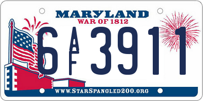 MD license plate 6AF3911