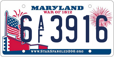 MD license plate 6AF3916
