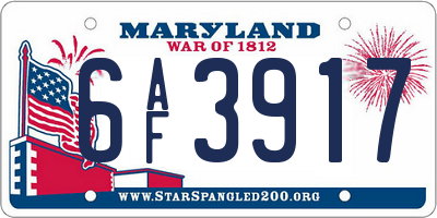 MD license plate 6AF3917