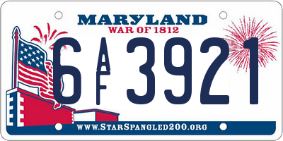 MD license plate 6AF3921