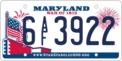 MD license plate 6AF3922