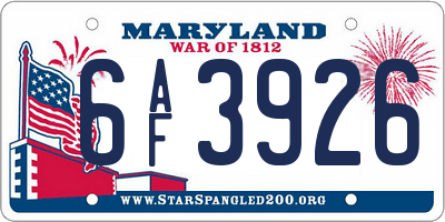 MD license plate 6AF3926