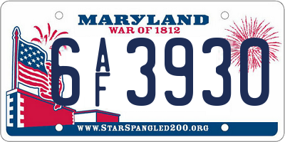 MD license plate 6AF3930