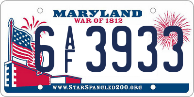 MD license plate 6AF3933