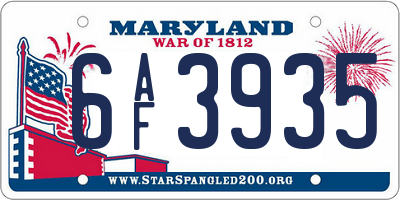 MD license plate 6AF3935