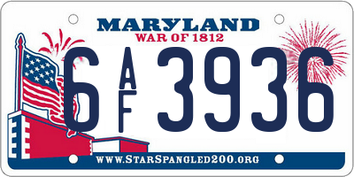 MD license plate 6AF3936