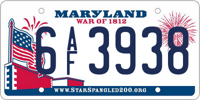 MD license plate 6AF3938