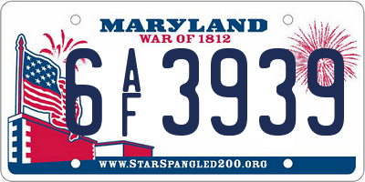 MD license plate 6AF3939