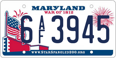 MD license plate 6AF3945