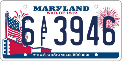 MD license plate 6AF3946