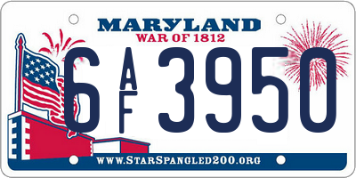 MD license plate 6AF3950