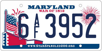 MD license plate 6AF3952