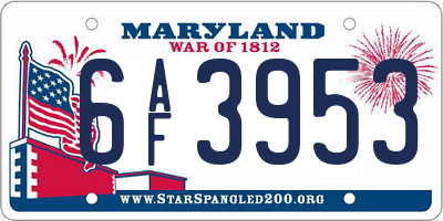MD license plate 6AF3953