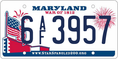 MD license plate 6AF3957