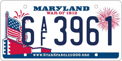 MD license plate 6AF3961