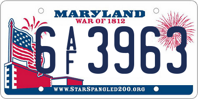 MD license plate 6AF3963