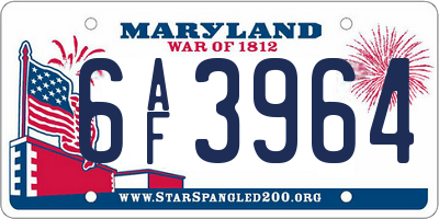 MD license plate 6AF3964