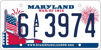 MD license plate 6AF3974