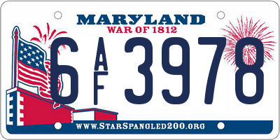 MD license plate 6AF3978