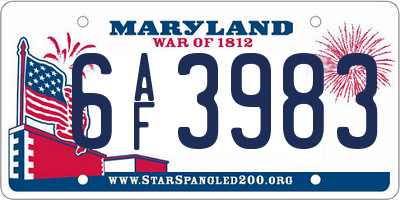 MD license plate 6AF3983