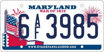 MD license plate 6AF3985