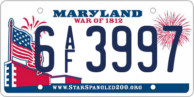 MD license plate 6AF3997
