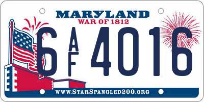 MD license plate 6AF4016