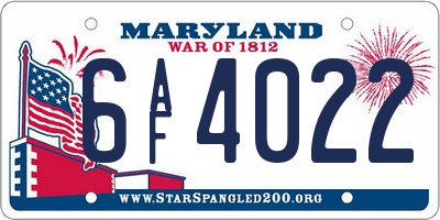MD license plate 6AF4022