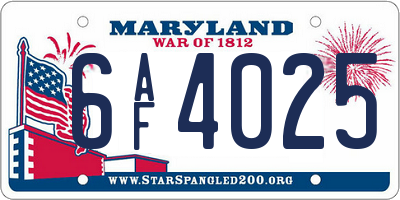 MD license plate 6AF4025