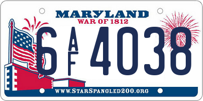 MD license plate 6AF4038