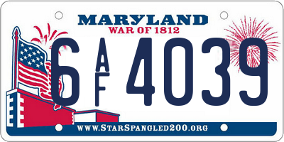 MD license plate 6AF4039