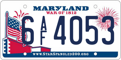 MD license plate 6AF4053
