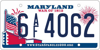 MD license plate 6AF4062