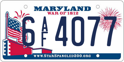 MD license plate 6AF4077